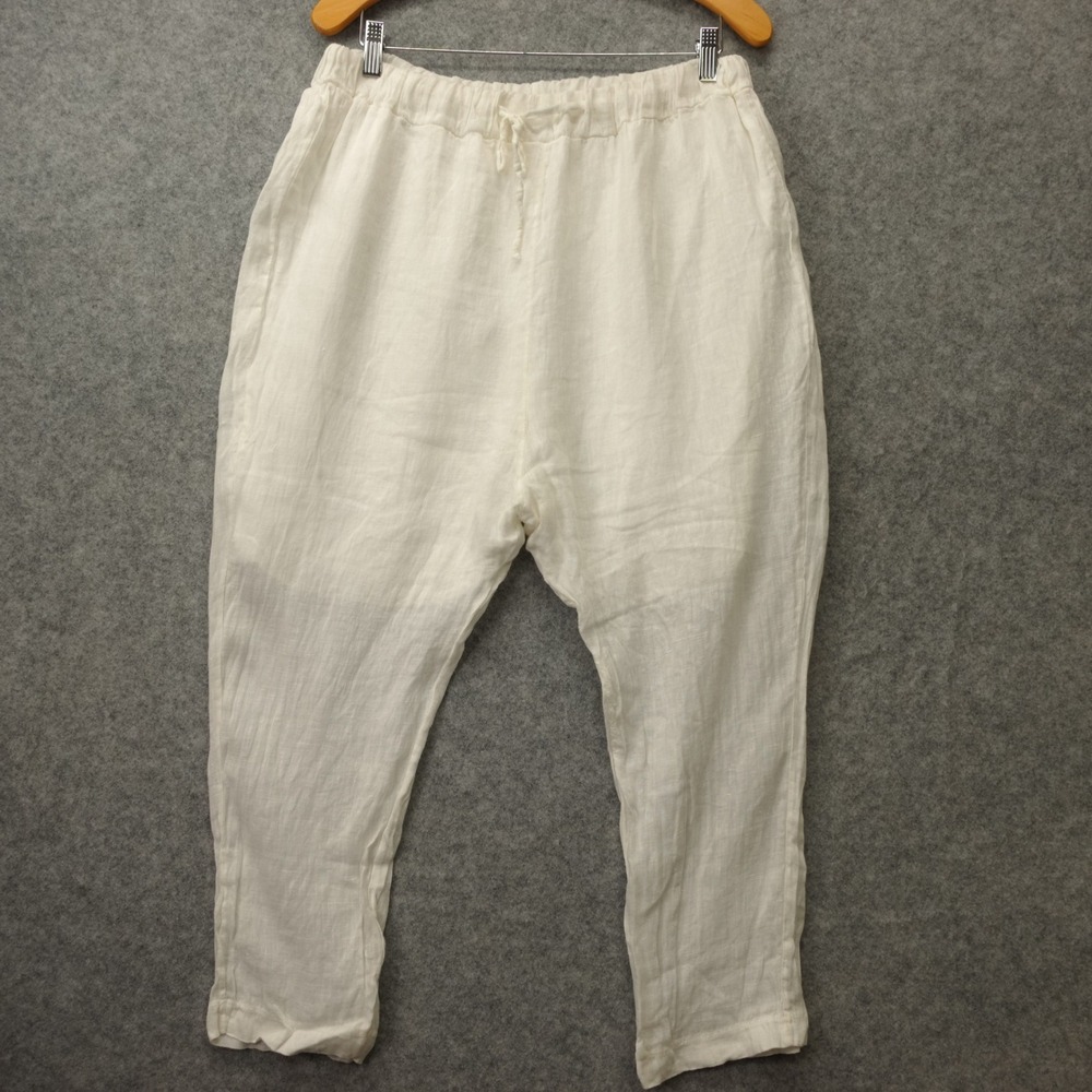 BACI European Linen Pants Womens L White Italian Tapered Crop Lagenlook 33x25